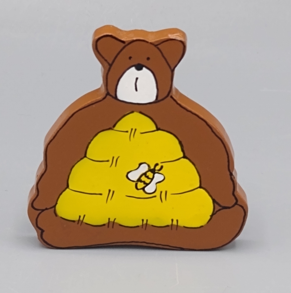 Handmade Bear & Honeypot Wooden Brooch Lapel Pin